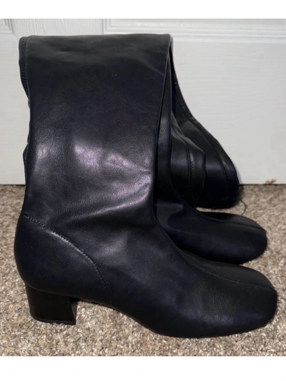 H&M Black Over-the-Knee Leather Boots with Block Heel